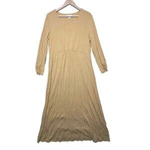 Coldwater Creek Mustard Yellow Long Sleeve Maxi Dress Size L Gathered Sleeve